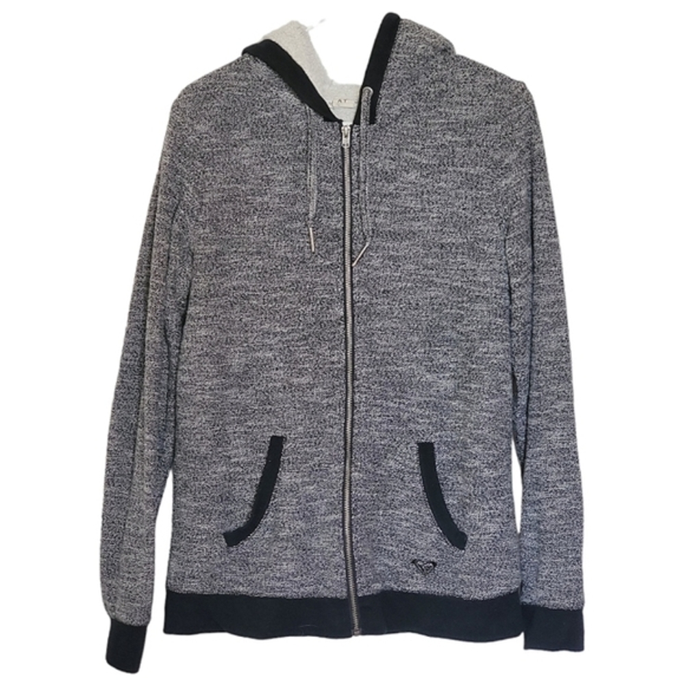 7494 * Roxy Sherpa Lined Full Zip Hoodie Jacket Gray White Black Size XL